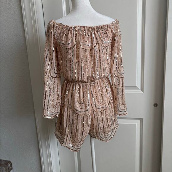 Pink Sequined Off the Shoulder Romper Sabrina Carpenter Taylor Swift Sparkly S - Picture 3 of 11